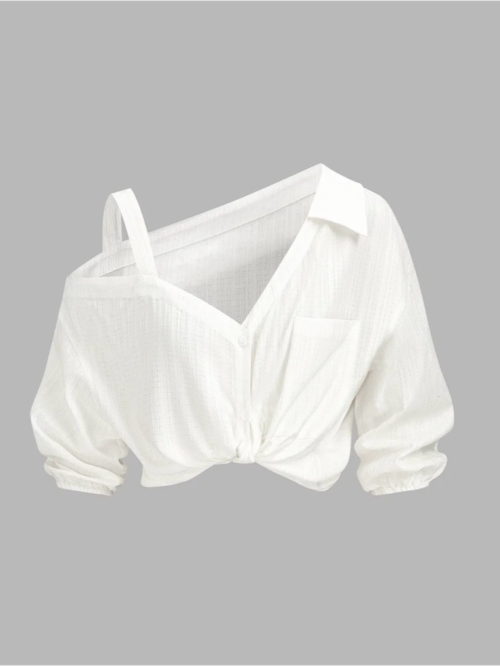 Commense White Asymmetrical Off-Shoulder Knot Blouse